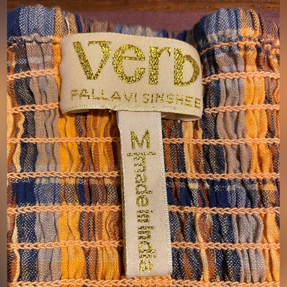 Verb by Pallavi Singhee x Anthropologie Ruffled & Smocked Plaid Top, size Medium - Picture 6 of 8